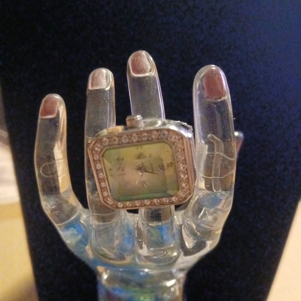 Elegant Silver Watch Ring with Green Display